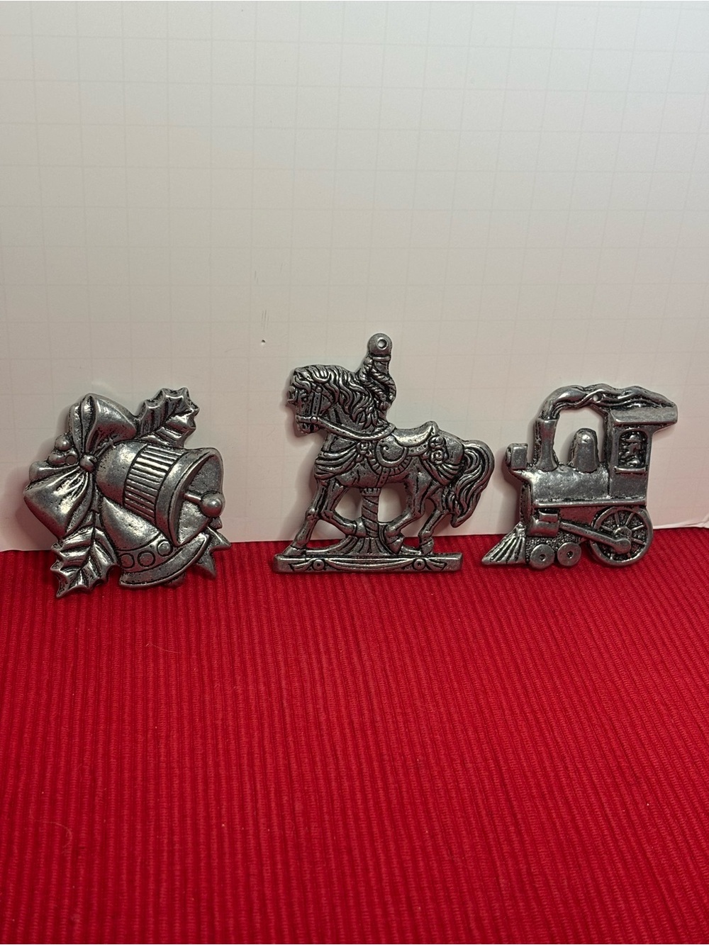 VTG ChristmasOrnaments- Bells, Carousel Horse, Train.